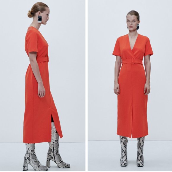 ZARA V NECK STREACH BELTED MIDI MAXI SHEATH DRESS $89.90 - Picture 2 of 11